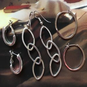 3 pairs silver earrings